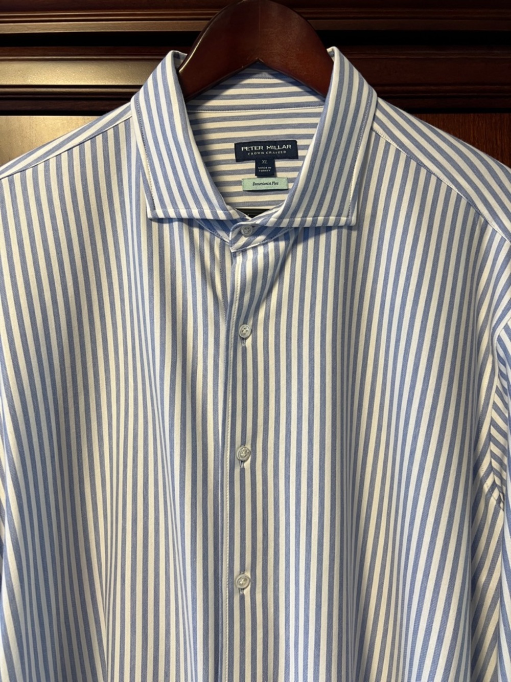 Brand New Peter Millar Crown Crafted Excursionist Flex White& Blue Striped Shirt
